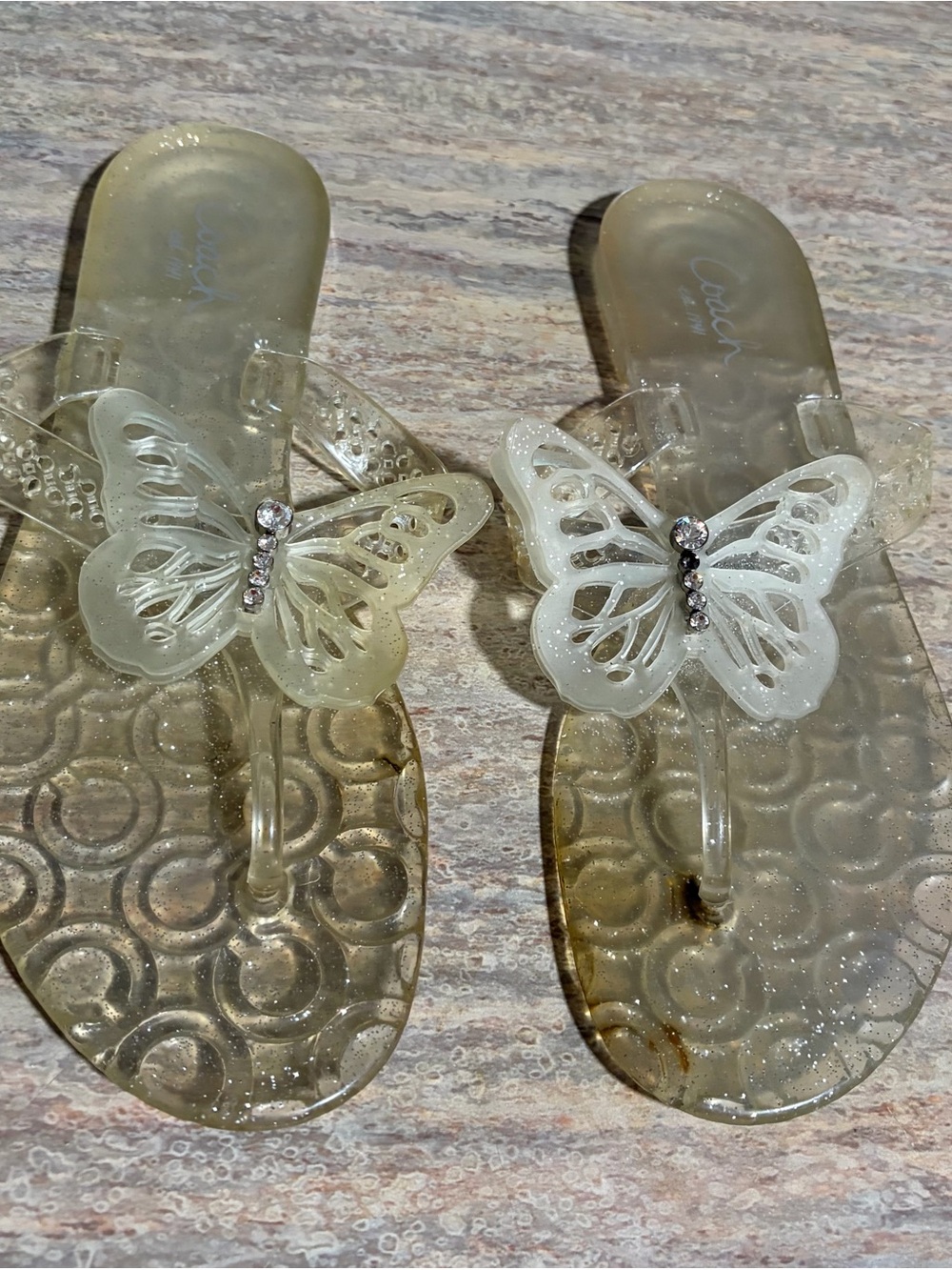Coach Pasarella Butterfly Clear Jelly Thong Sandals with Bling - Translucent
